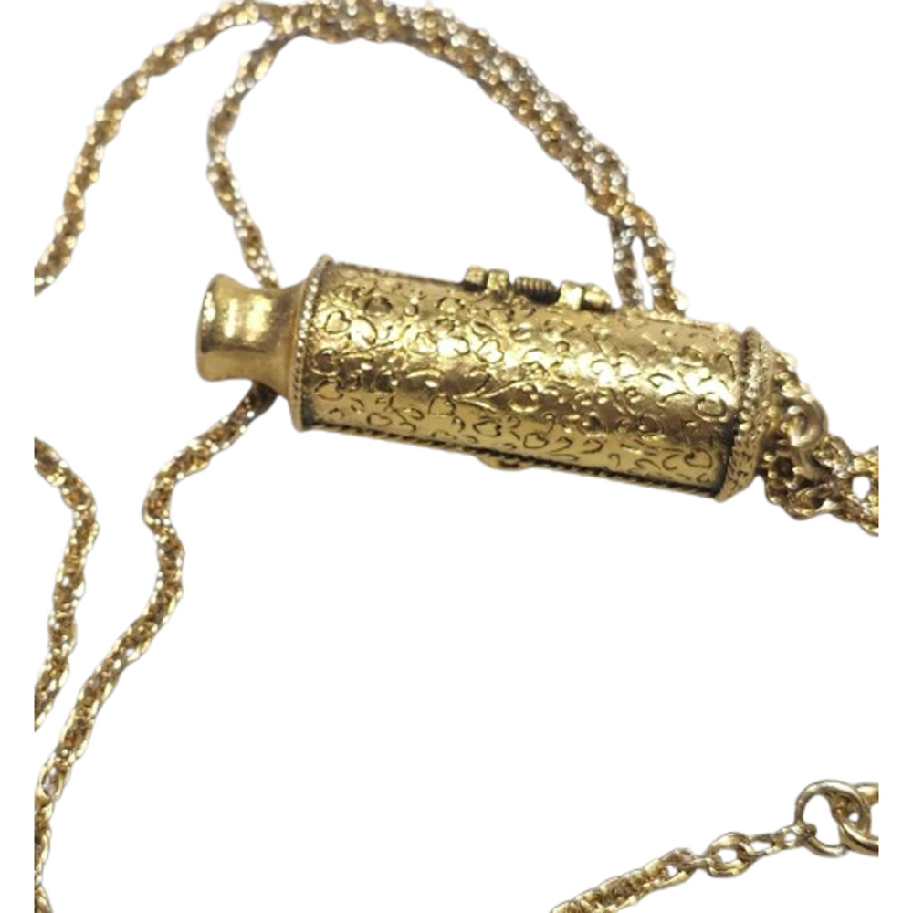 Rare Vtg 1970s  Max Factor Solid Perfume Gold Tone Whistle Pendant Necklace - Picture 5 of 6